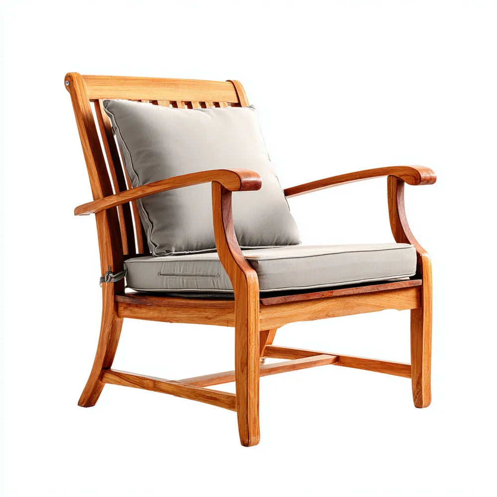 Outdoor Teak Lounge Chair 75x60x80 cm - Beige Cushions - Classic Design